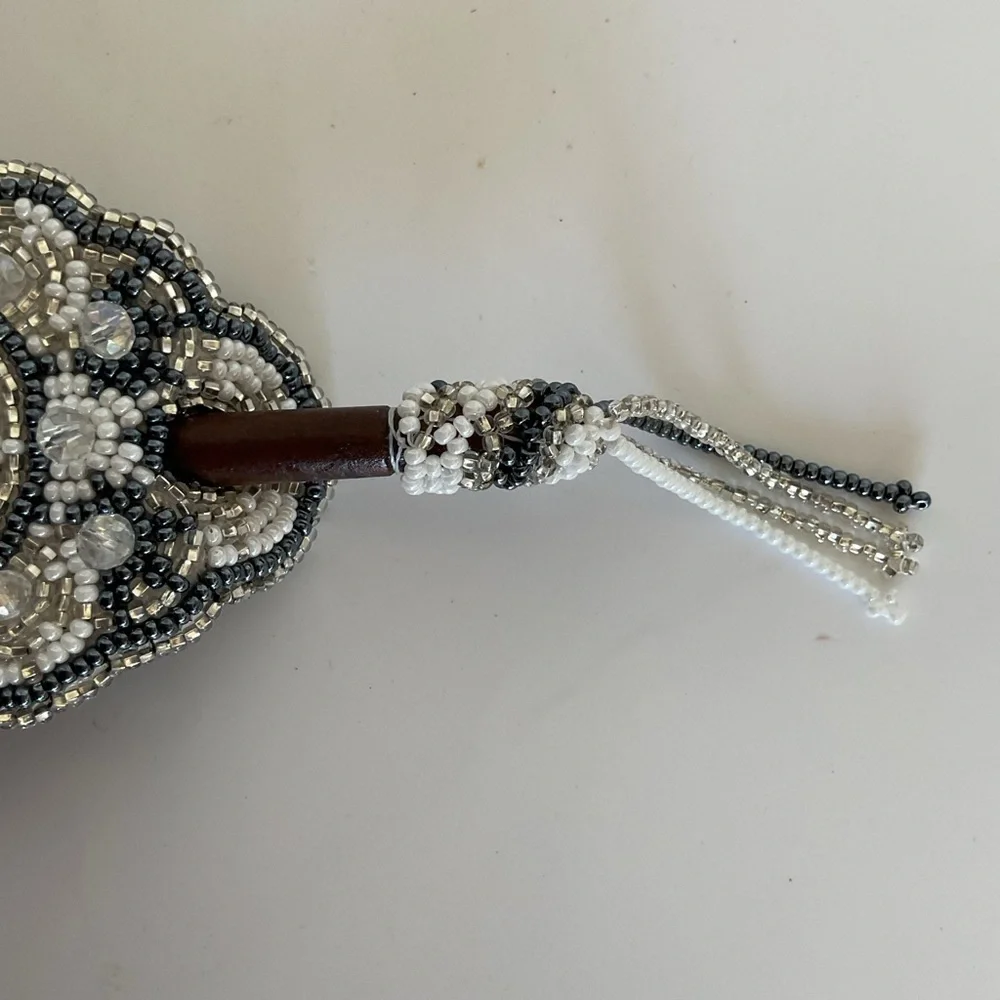 Artisan Beaded Wood Stick Hair Barrette. NWOT